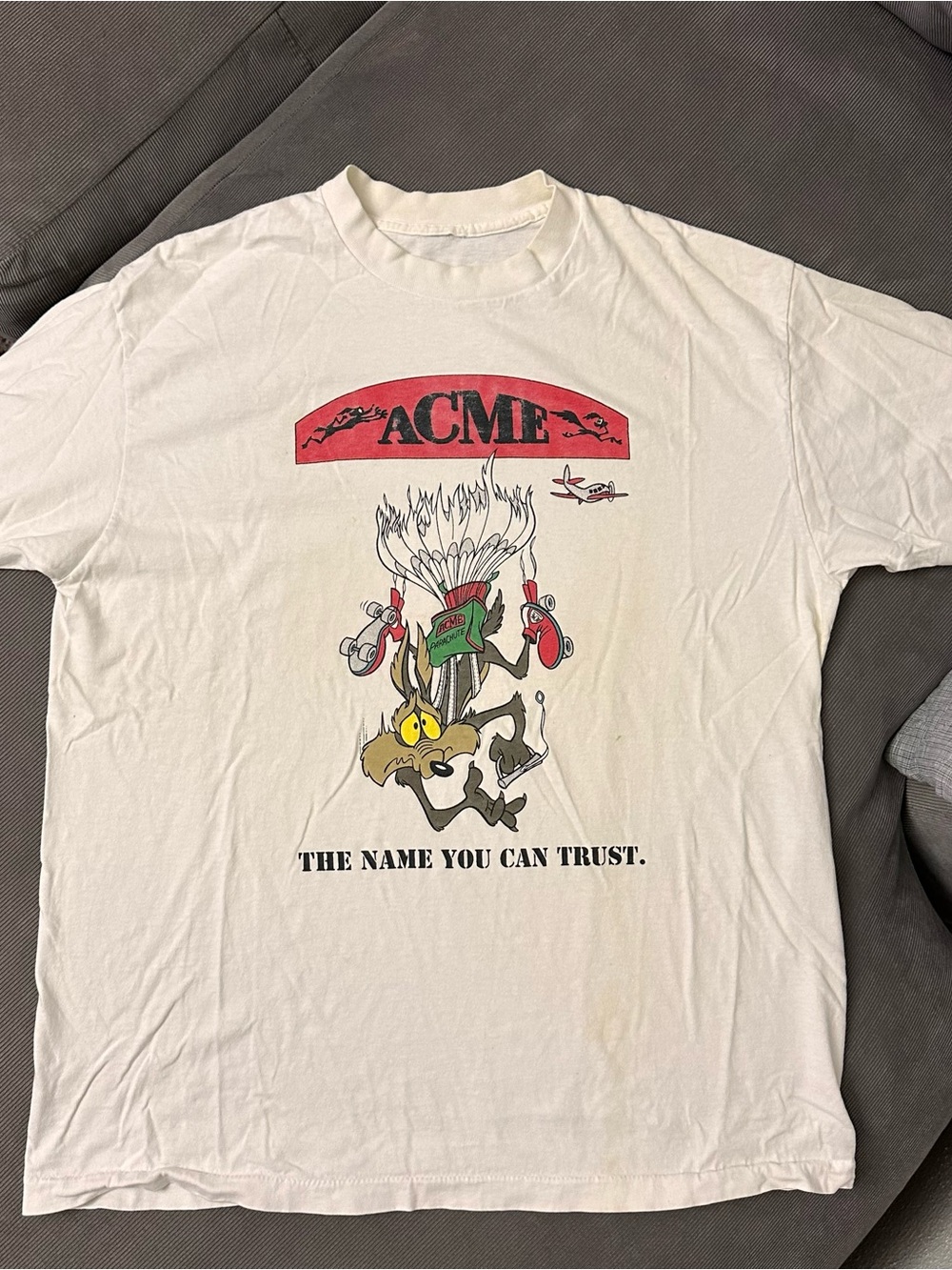 VTG Acme Shirt Wile E Coyote The Name You Can Trust T-Shirt Mens XL White USA